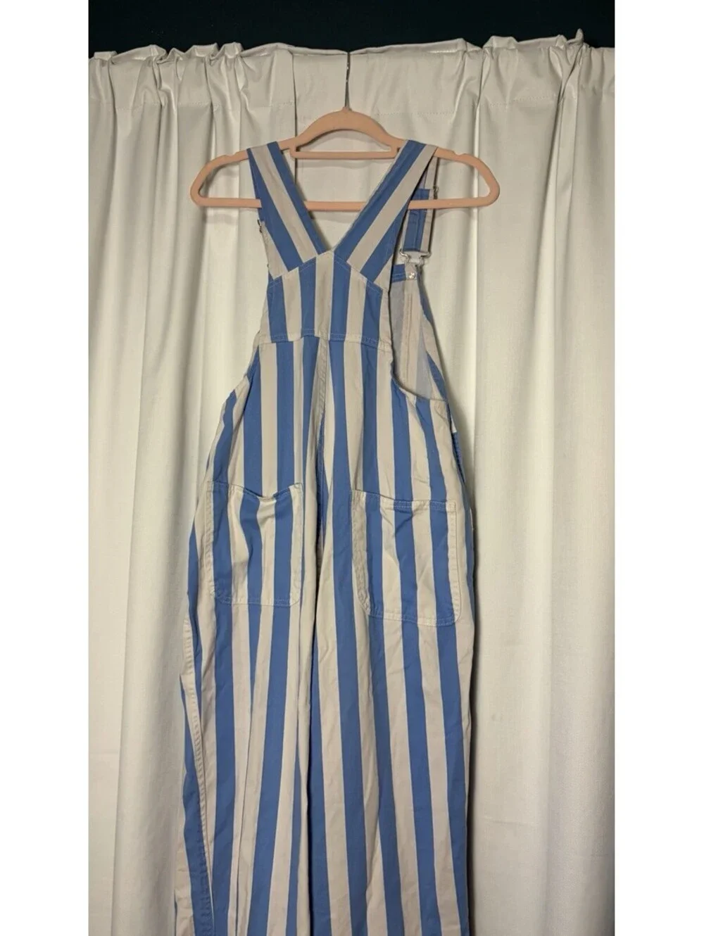 Game Bibs Adult Light Blue/ White College  Stripes Overalls Size Small $70